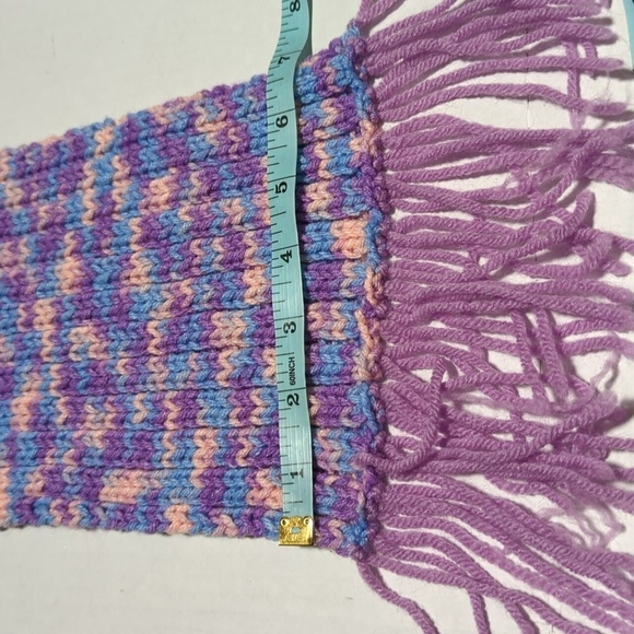 Hand Crafted Knitted Reversible Winter Scarf w/Fringe 64"X7" - Picture 4 of 4